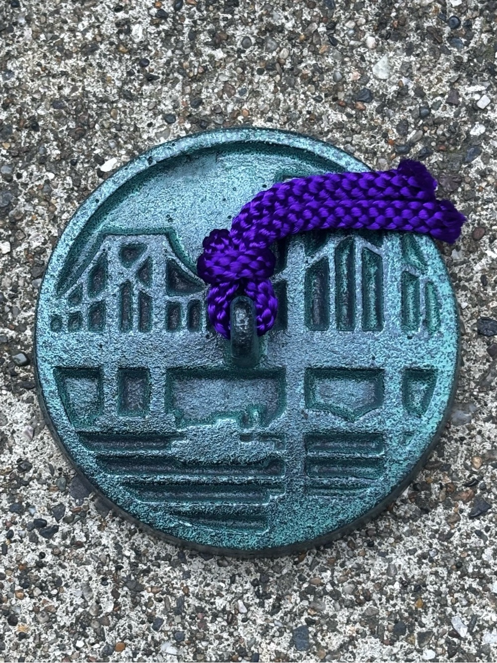Elegant Cast Iron Bunchin Paperweight - Coastal Scene Bridge - Made in Japan